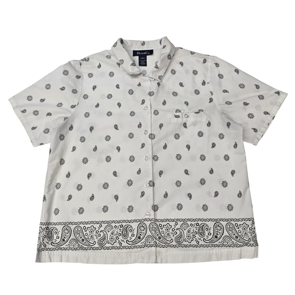 Denim & Co Womens Paisley Bandana Print Cotton Button Up Shirt Large Y2K 90s